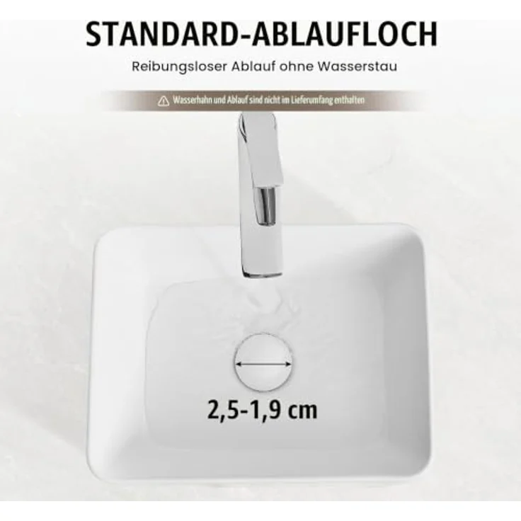 VEVOR Rechteckiges Aufsatzwaschbecken, 406 x 305 x 133 mm, Keramikwaschbecken in modernem Design, helles Weiß, geeignet für Badezimmer, Toiletten, Hotels und Restaurants – Bild 3