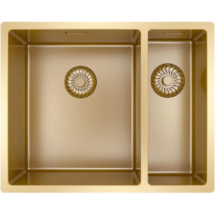 Caressi CAPP3415R10G Spüle, Ein-/Unterbau, Flächenbündig (HPL), 1,5 Becken, große Spüle links, Gold (PVD)