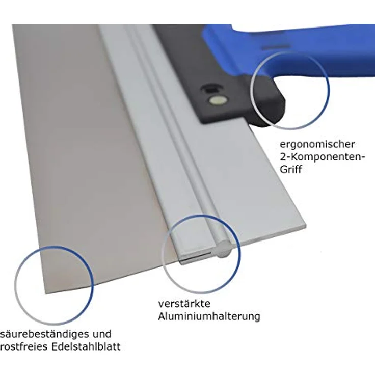 DEWEPRO® Edelstahl Fassadenspachtel - Dekorspachtel - Flächenspachtel - Flächenrakel mit Aluhalter und 2-Komponenten Softgriff- Größe: 350x50mm – Bild 4