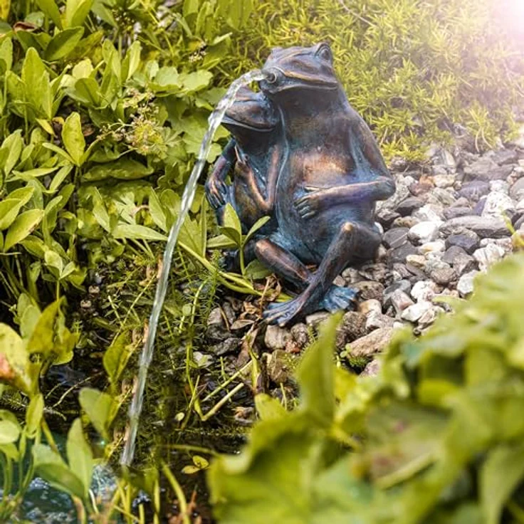 Esotec Solar Wasserspeier Set Frösche Paar, Teichfigur mit Solarpumpe, Brunnen und Vogeltränke, Hochwertiger Polyresin Wasserfallbrunnen, H=22cm, IP64 101657 – Bild 2