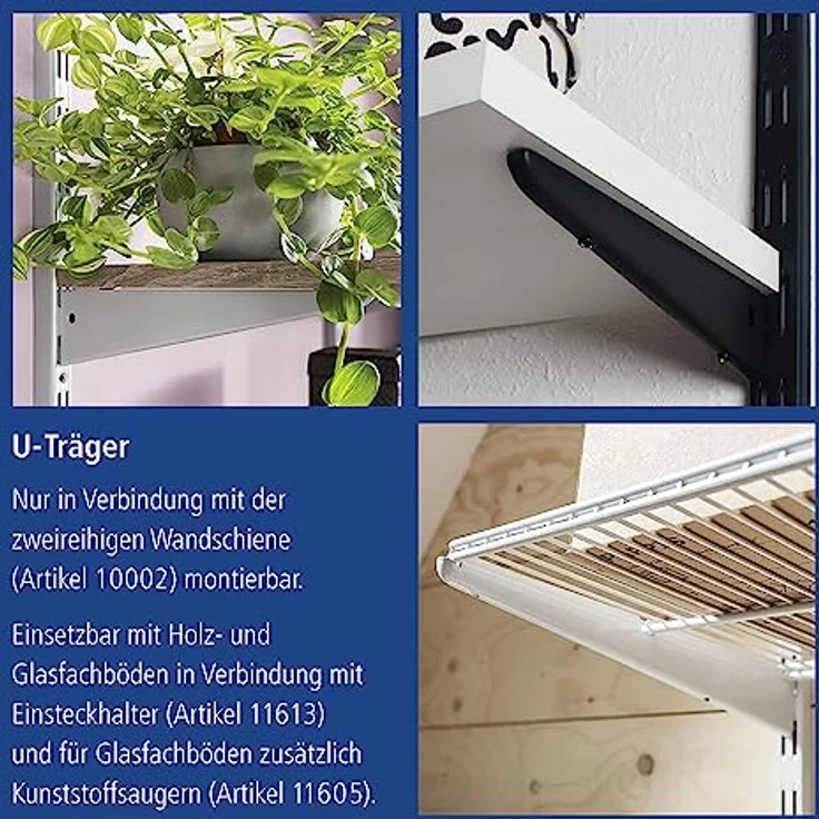 Element System U-Träger Regalträger 2-reihig, 2 Stück, 5 Abmessungen, 3 Farben, Wandschiene, weiß, - 4006676126408 – Bild 6