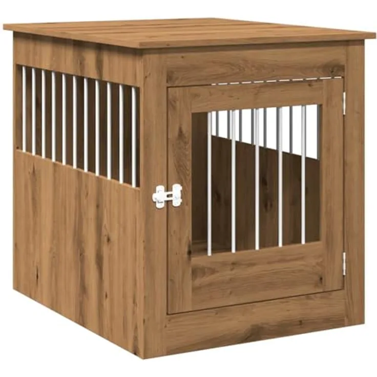 vidaXL Hundekäfig im Möbelstil Artisan-Eiche 64,5x80x71 cm, 2-in-1 Funktion mit belüftetem Design und abschließbarer Tür