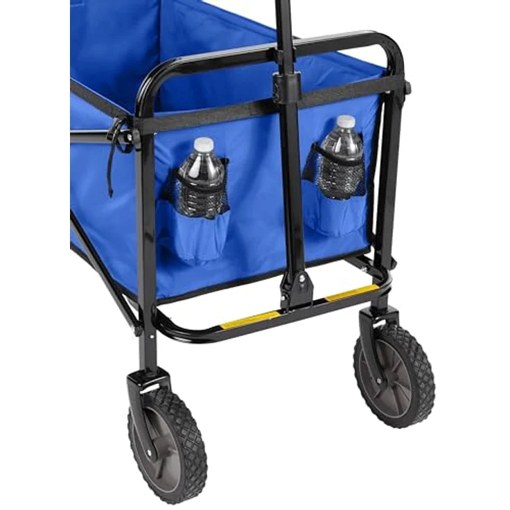 Amazon Basics Zusammenklappbarer Garten-Bollerwagen, faltbar mit Abdeckung, max. Tragkraft 120 kg, Blau – Bild 4
