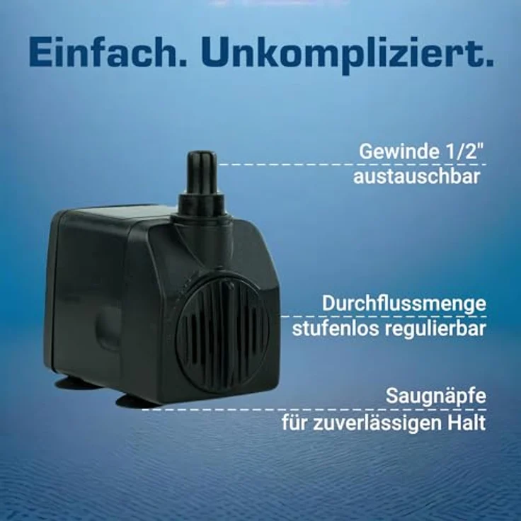 KERRY Wasserspiel-Pumpe KEP450L 12V – 450 L/H | nur 5 Watt | 7m Kabel | 80 cm Förderhöhe | Teichpumpe | Wasserpumpe | Aquariumpumpe | Zimmerbrunnen-Pumpe, Schwarz – Bild 5