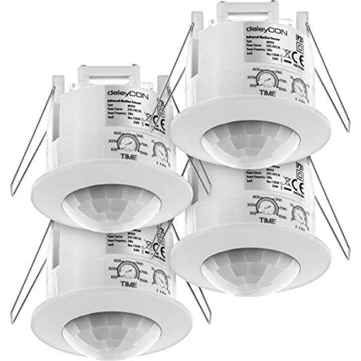deleyCON 4X Infrarot Bewegungsmelder Unterputz Deckenmontage Innenbereich Weiß, 360° Arbeitsfeld 6m Reichweite eingebauter Lichtsensor – Bild 1
