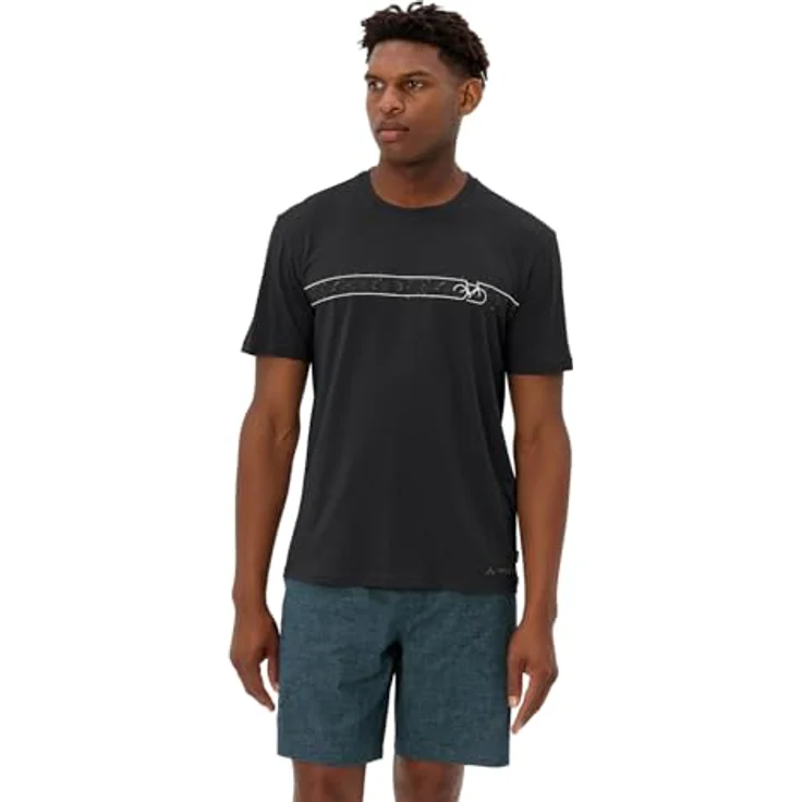 Vaude Cyclist T-Shirt V, Herren Shirt aus 70% Baumwolle und 30% Polyester, atmungsaktiv und schnell trocknend, Schwarz, Größe S – Bild 3