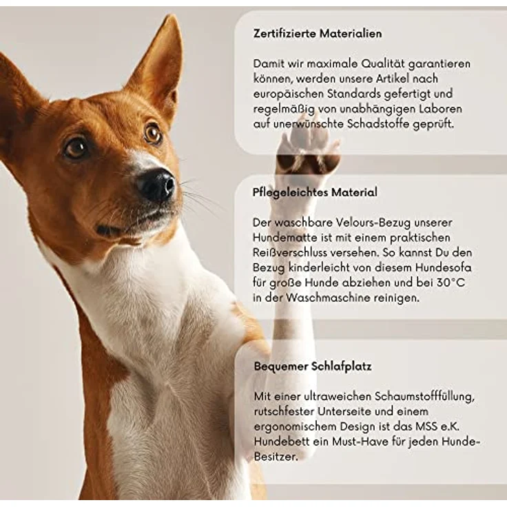 MehrSchlaf MSS e.K. Hundebett Sofa 60 x 44 cm S in Beige mit abnehmbarem Velours-Bezug und weicher Polsterung, waschbares Hundekissen 60 x 44 x 23 cm - Große Hunde – Bild 2