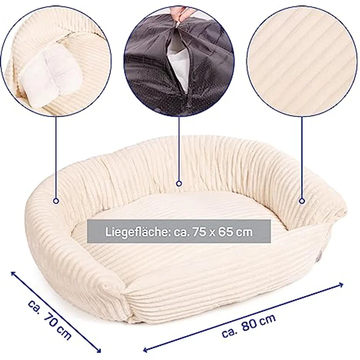 Wallace & Jones | Hundebett Cordo - Breitcord-Obermaterial samtweich - beige | M | ca. 80 x 70 x 27 cm – Bild 2