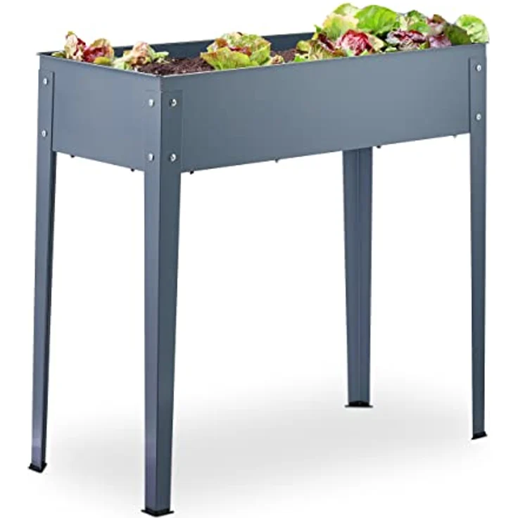 Relaxdays Hochbeet Metall, schmales Kräuterbeet, für Garten, Balkon & Terrasse, Gemüsebeet, HBT: 80 x 86 x 40,5 cm, grau – Bild 1