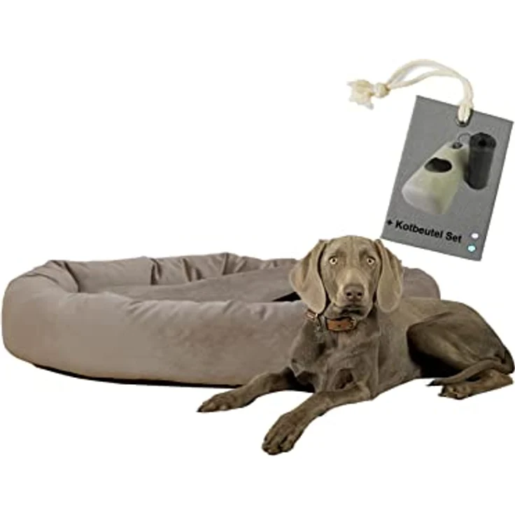 Rohrschneider Hundekissen Kuschelhöhle Denver Samt S-M-L mit Hundekotbeutelset (L, Taupe) - Nestcharakter, Abriebfestigkeit, Antirutschstoff – Bild 1