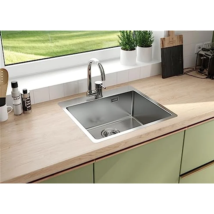 Faizee Möbel Granitspüle 76x44 mit Armatur Side, Eckig, Matt Schwarz, inkl. Siphon Set – Bild 3