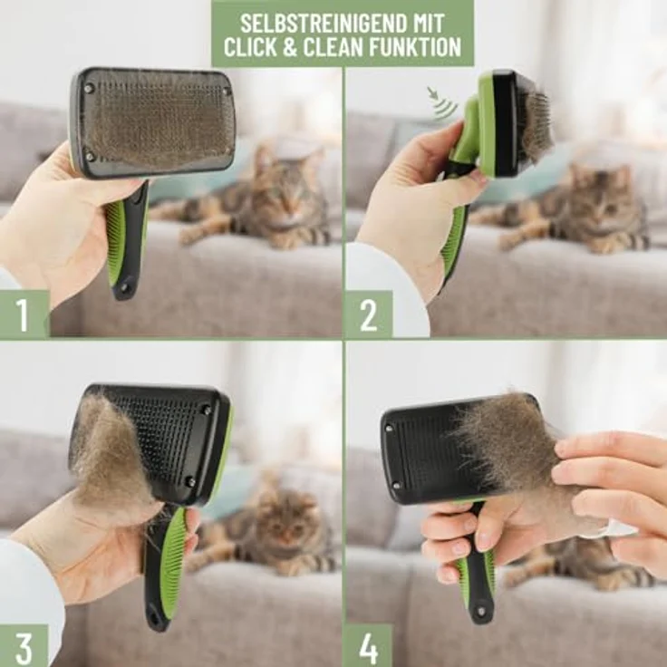 ReaVET Hundebürste, Katzenbürste für Langhaar - Selbstreinigende Haustierbürste Zupfbürste - Fellbürste Fellpflege Bürste für Katzen & Hunde – Bild 5