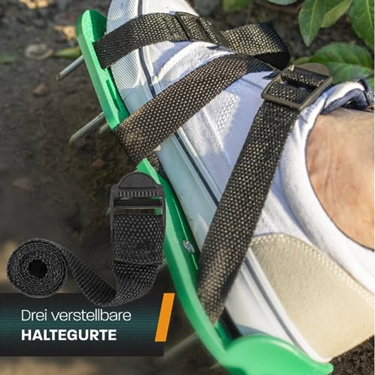 ILP GmbH Hinrichs Rasenlüfterschuhe mit 4 Klemmriemen und rostfreien Dornen inklusieve Cuttermesser, Tragetasche und 3 Ersatznägeln – Bild 7