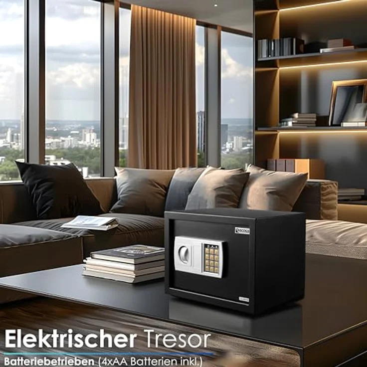 Ecosa Tresor elektronisch Kombinationsschloss Wandtresor Hotelsafe, 3 mm starke Stahlkonstruktion, batteriebetrieben, 6 kg, Schwarz – Bild 2