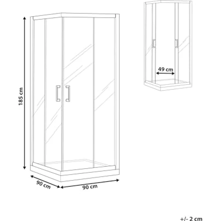 Beliani Duschkabine Silber, Sicherheitsglas mit Aluminium Rahmen, Eckeinstieg, Magnetschloss, doppelte Schiebetüren, 90x90x185cm, modernes Design – Bild 3