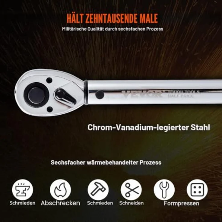 VEVOR Drehmomentschlüssel 1/2 Zoll, mechanisch mit Drehmomentbereich 25-250 ft-lbs, präzise Kalibrierung, robuster Chrom-Vanadium-Stahl – Bild 3