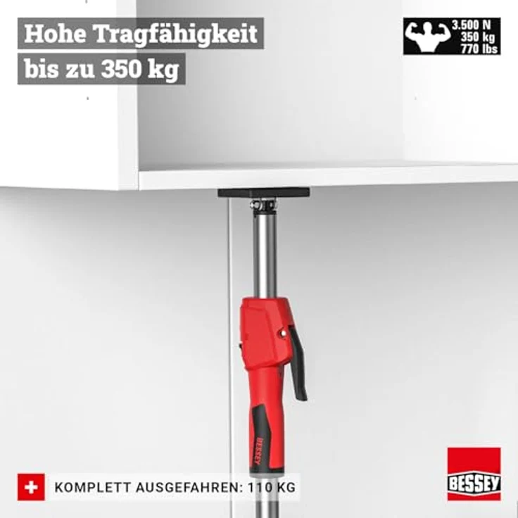 Bessey Spannzwinge STE55, Deckenstütze und Montagestütze mit Teleskopstange bis 350 kg, einhandbedienbar, stufenlos schwenkbar – Bild 4