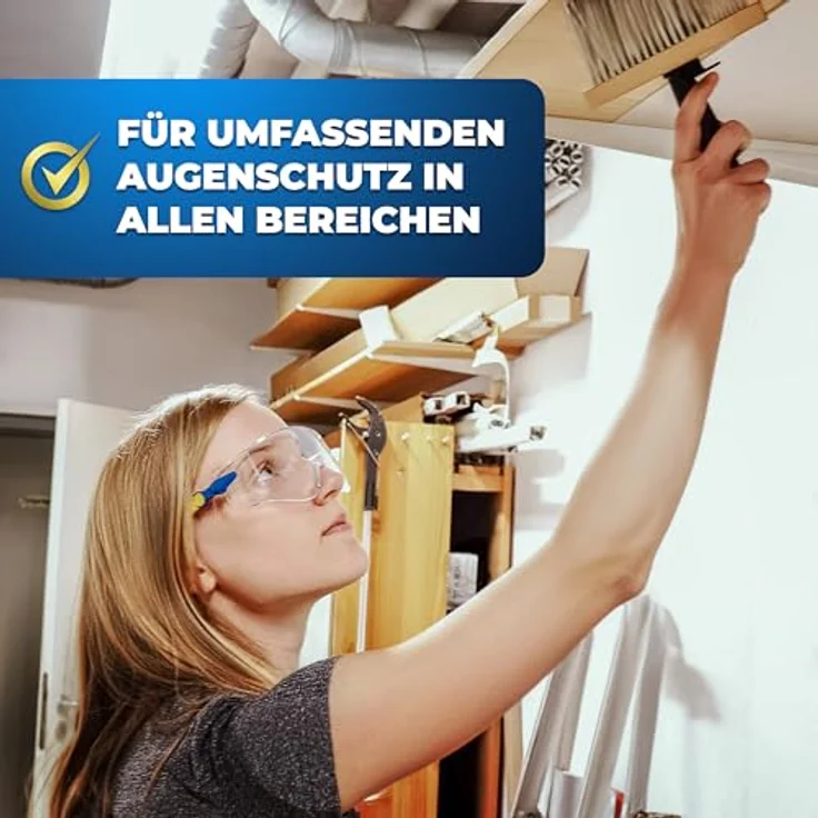 S&R Arbeitsschutzbrille Überbrille für Brillenträger, Stoßfestes Polycarbonat, Transparent, UV 400 Schutz, EN166, Verstellbare Bügel, Set mit 2 Stück inkl. Schützhülle und Reinigungstuch – Bild 5