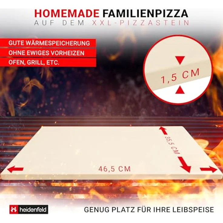 Heidenfeld XXL Pizzastein, rechteckig 46.5 x 35.5 cm aus Cordierit, ideal für Backofen & Grill, Pizzamaker und Schamottstein – Bild 2