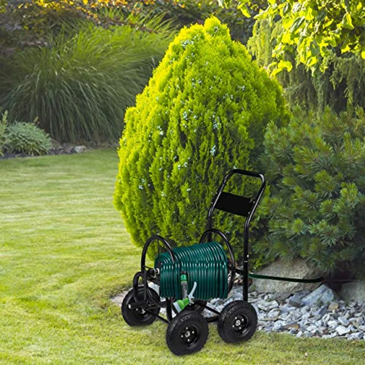 Relaxdays Schlauchwagen Metall, 1/2" & 3/4" Anschluss, fahrbare Schlauchtrommel, bis 75 m Schlauch, 4 Räder, schwarz – Bild 3
