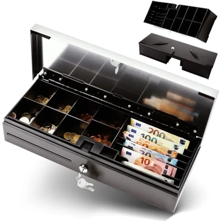 Olympia HS 170S Kassenschublade | Abschließbare Geldkassette mit RJ12-Kompatibilität | 8 Münz- & 6 Scheinfächer | Metallgeldbox für Handel & Gastronomie | 46x17x10 cm