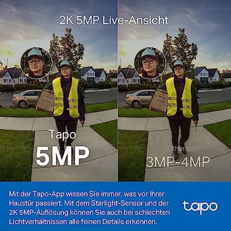 Tapo D230S1 Video-Türklingel Akku (Video Doorbell) | Türklingel mit Kamera, 2K 5MP, Farbe Nachtsicht, ultrabreiten Sichtfeld, herausnehmbare Batterie, KI-Erkennung, Mit Chime – Bild 2