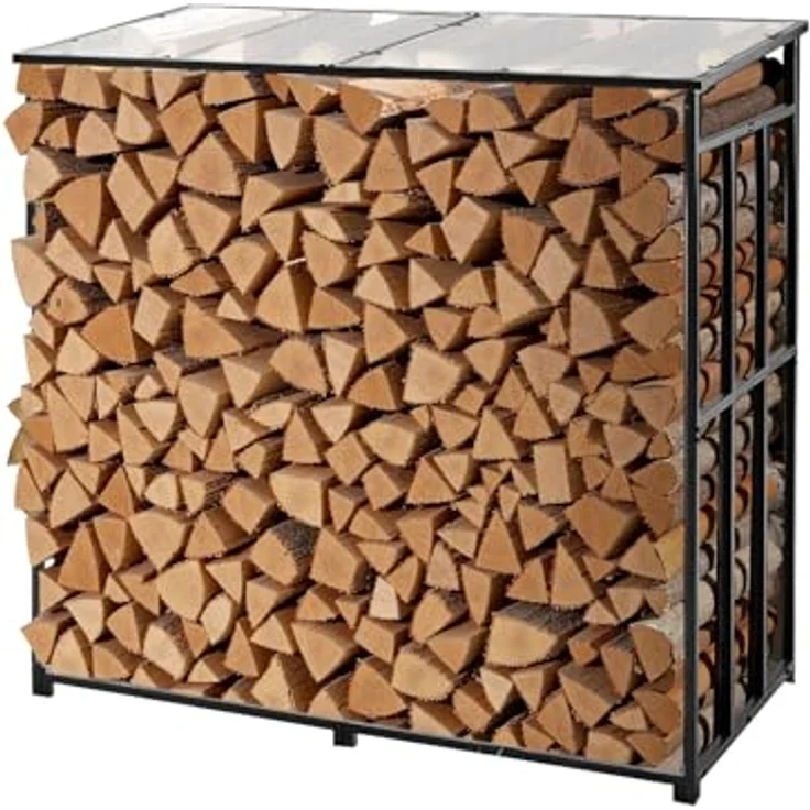 VEVOR Metall Kaminholzregal 143x70x143 cm, stabiler Brennholzunterstand mit max. Tragkraft 300 kg und Polycarbonatdach für ganzjährigen Schutz – Bild 1