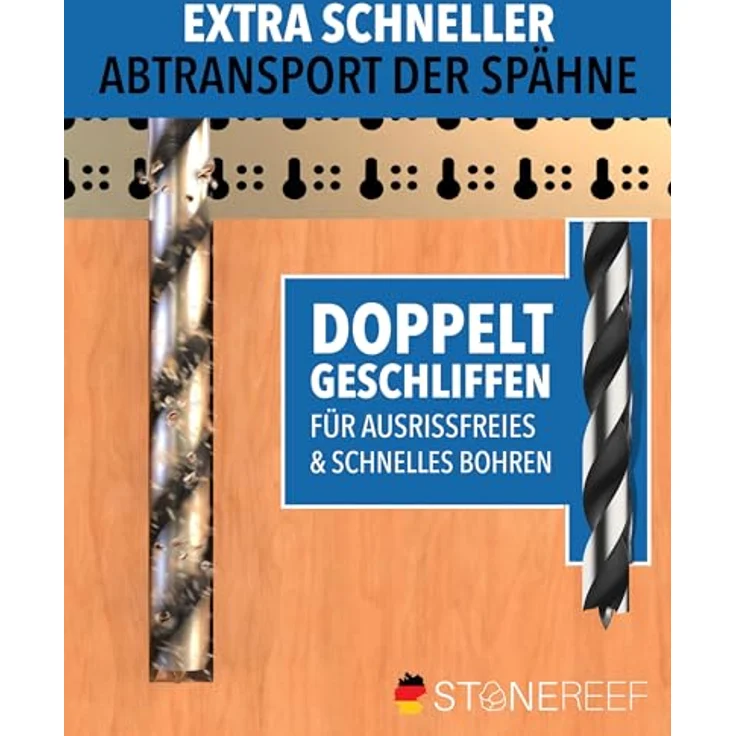 STONE REEF Holzbohrer Set lang Profi, 7-teilig inkl. Tasche, Schlangenbohrer Ø 4-12mm x 230mm, hohe Standzeit, präzises Bohren für Hart- und Weichholz – Bild 4