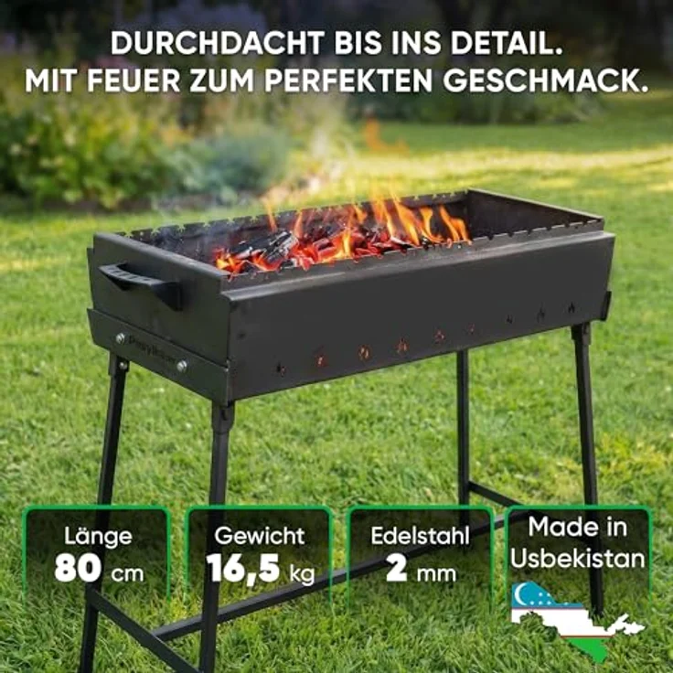 Davr Metall Mangal Grillmeister, klappbar, 80 cm, aus 2 mm Stahl, schwarz, inkl. Grillzange – Bild 3