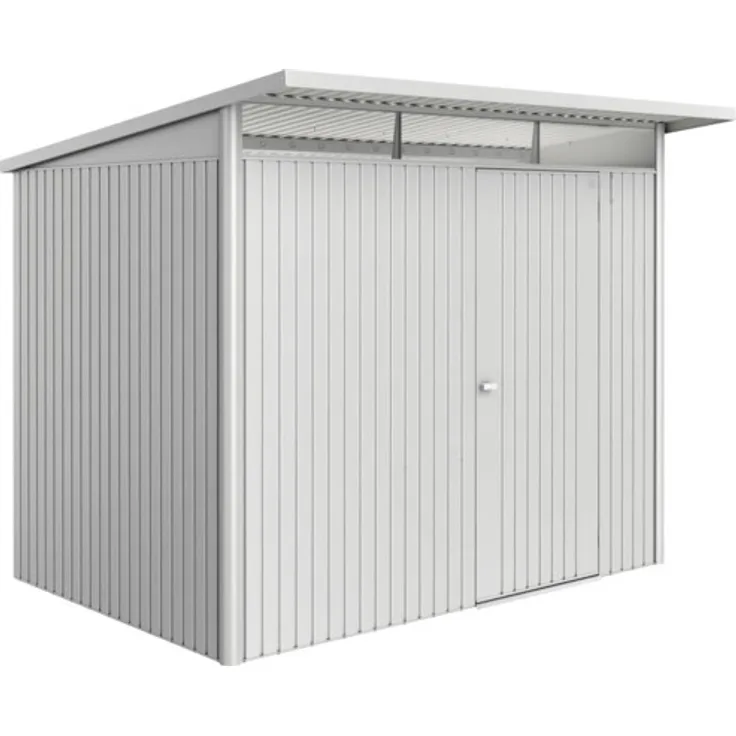 Biohort Gartenhaus AvantGarde Eco A5 Standardtür 260 x 220 cm silber-metallic, mit gesickter Tür und Drehgriff-Zylinderschloss