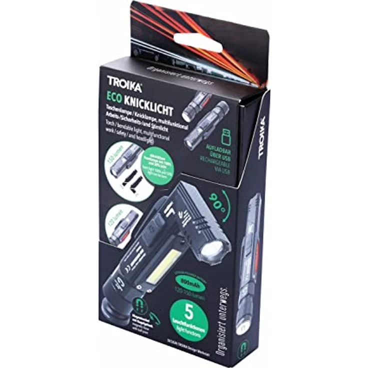 Troika ECO KNICKLICHT Taschenlampe, multifunktionale Knicklampe mit 150 lm, 5 Leuchtfunktionen, schwarz, wiederaufladbar, IPX4 spritzwassergeschützt – Bild 7