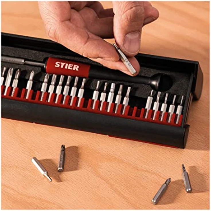 STIER Der STIER Feinmechaniker Schraubendrehersatz, 29-tlg, Präzisionsschraubendreher Set, Bits für Phillips Pozidriv Innensechskant Torx, für Laptops Uhren iPhones – Bild 2