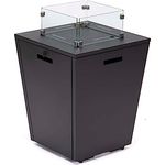 PureHaven Feuerschale Aluminiumrahmen gehärtetes Glas graue Tischplatte Wetter- & Rostbeständigkeit inkl. Windschutz Glasperlen & Abdeckung