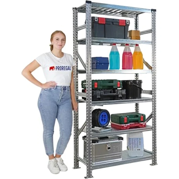 Proregal PROXIMO Metallregal Fachbodenregal, verzinkter Stahl, 210 x 90 x 50 cm, 6 Böden, Traglast 200 kg pro Boden, steckbar – Bild 3