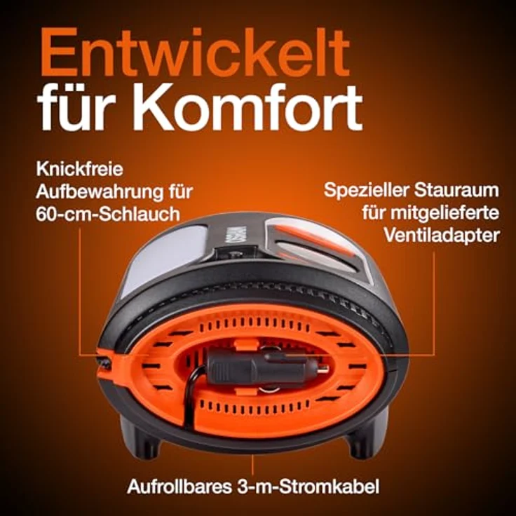 OSRAM OTI2110 Kompressor TYREinflate 2110, schnelles Aufpumpen unter 4 Minuten, ergonomisches Design mit 3 m Stromkabel und 60 cm Luftschlauch – Bild 4