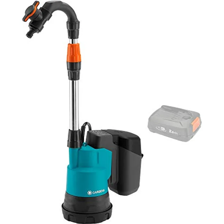 Gardena Akku-Regenfasspumpe 2000-2 18V P4A mit integriertem Filter, Trockenlaufsicherung, Fördermenge 2000 l-h (14602-55) ohne Akku ohne Ladegerät