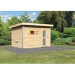 Karibu Saunahaus Skrollan 2 mit Milchglastür naturbelassen