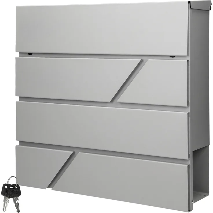 Briefkasten mit Zeitungsfach hellGrau 37x11x37 cm aus Edelstahl