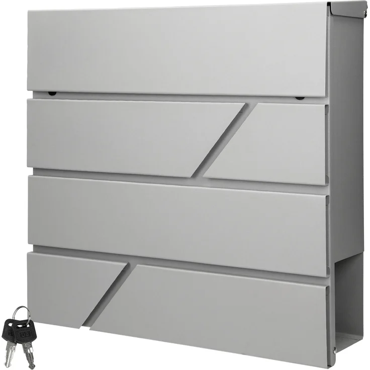 Briefkasten mit Zeitungsfach hellGrau 37x11x37 cm aus Edelstahl