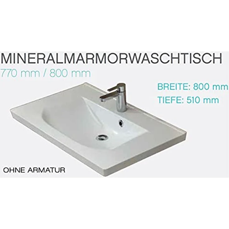 Pelipal Trentino, Mineralmarmor-Waschbecken 80 cm, Weiß, geradliniges Design – Bild 3