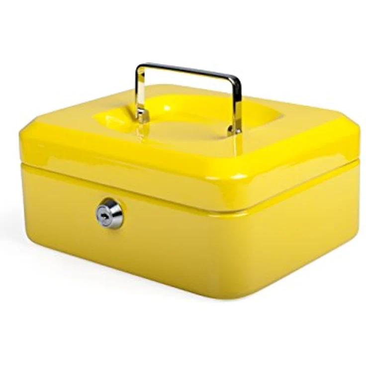 PAVO Premium-Geldkassette aus Metall mit 2 Schlüssel und abnehmbaren Tablett, 20,30 cm (8 Zoll) – pink-p gelb - Preisvergleich – Bild 1