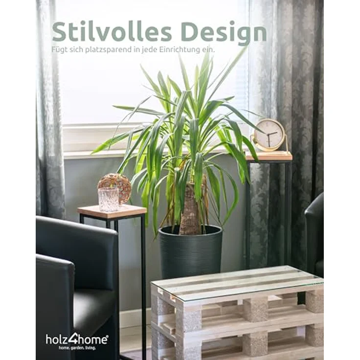 holz4home® Blumenständer Dekoständer MDF Sonoma Eiche mit Metallgestell, Loft- und Industriestil, natürliche Eleganz – Bild 3
