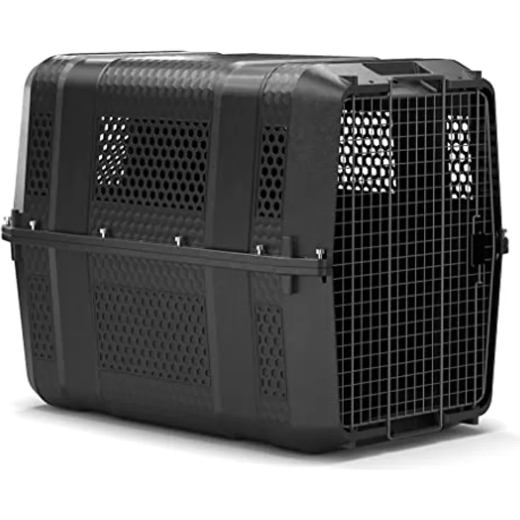 Knuffelwuff Flugtransportbox IATA Flugzeugbox Hund Hundetransportbox Hundebox Flyby 100 x 67 x 80cm, Hochwertiger Kunststoff, ergonomische Seitengriffe, Multi-Point Schloss, Belüftungsöffnungen - blau