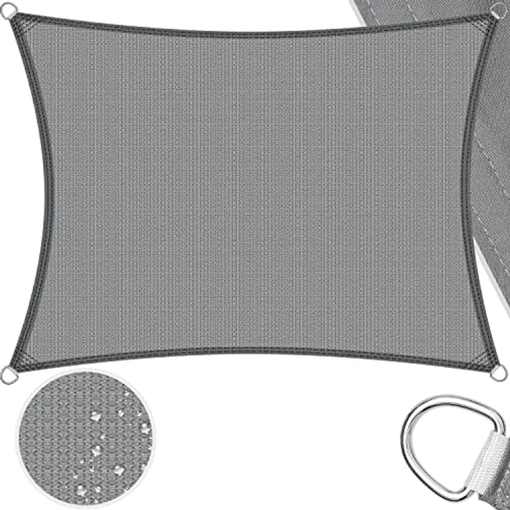 KESSER Sonnensegel Sonnenschutz Windschutz HDPE Gewebe wasserabweisend & windabweisend 5-Fach quer vernäht robust & stabil Schattenspender Garten Balkon Terrasse Rechteck, Grau, 2x4m
