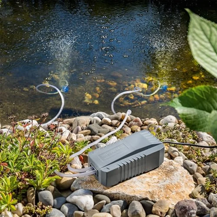 Esotec Solar Teichbelüfter Set 8/200, Sauerstoffpumpe mit 100 l/h, inklusive Luftschlauch und Luftausströmer, 8W Solarmodul, Erdspieß – Bild 2