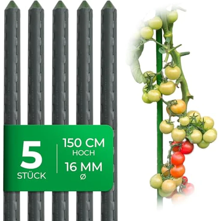 Novatool 5 Stück Pflanzstäbe, 150 cm grün, stabil, kunststoffummantelt, für Kletterpflanzen und Rankhilfe – Bild 1