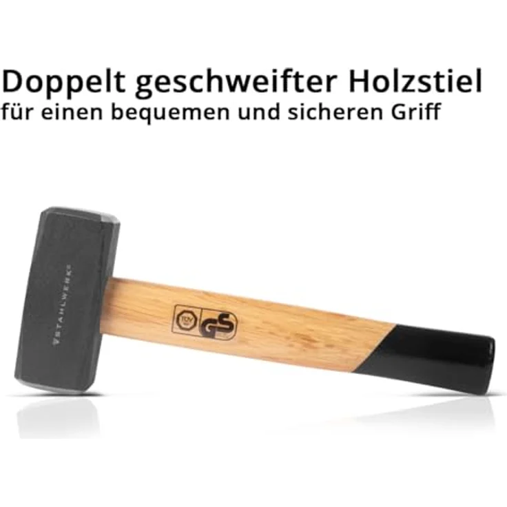 STAHLWERK Fäustel 1000g, 2er Set Plattenhammer aus schwarz lackiertem Carbon-Stahl mit doppelt geschweiftem Holzstiel – Bild 4