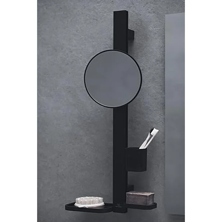 Ideal Standard Beauty Kosmetikspiegel-Set Bar, matt schwarz, höhenverstellbare Wandhalterung, inkl. 205 mm Kosmetikspiegel und herausnehmbaren Ablagen – Bild 6