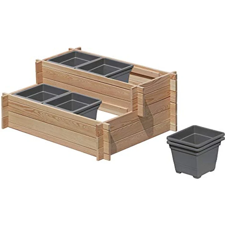 Gartenpirat Stufenbeet Holz Lärche Hochbeet zweistufig mit 6X Pflanzkasteneinsatz, wetterfest, für Garten, Terrasse oder Balkon – Bild 4