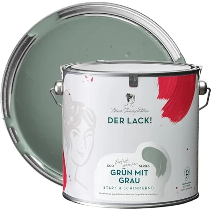 MissPompadour Holzfarbe Grün mit Grau, 2,5L Seidenmatte Möbelfarbe für Innen & Außen, witterungsbeständig, hohe Deckkraft – Bild 1